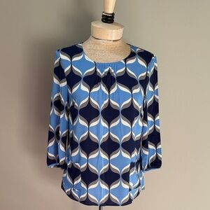 Boden Navy and Light Blue Geometric Blouse